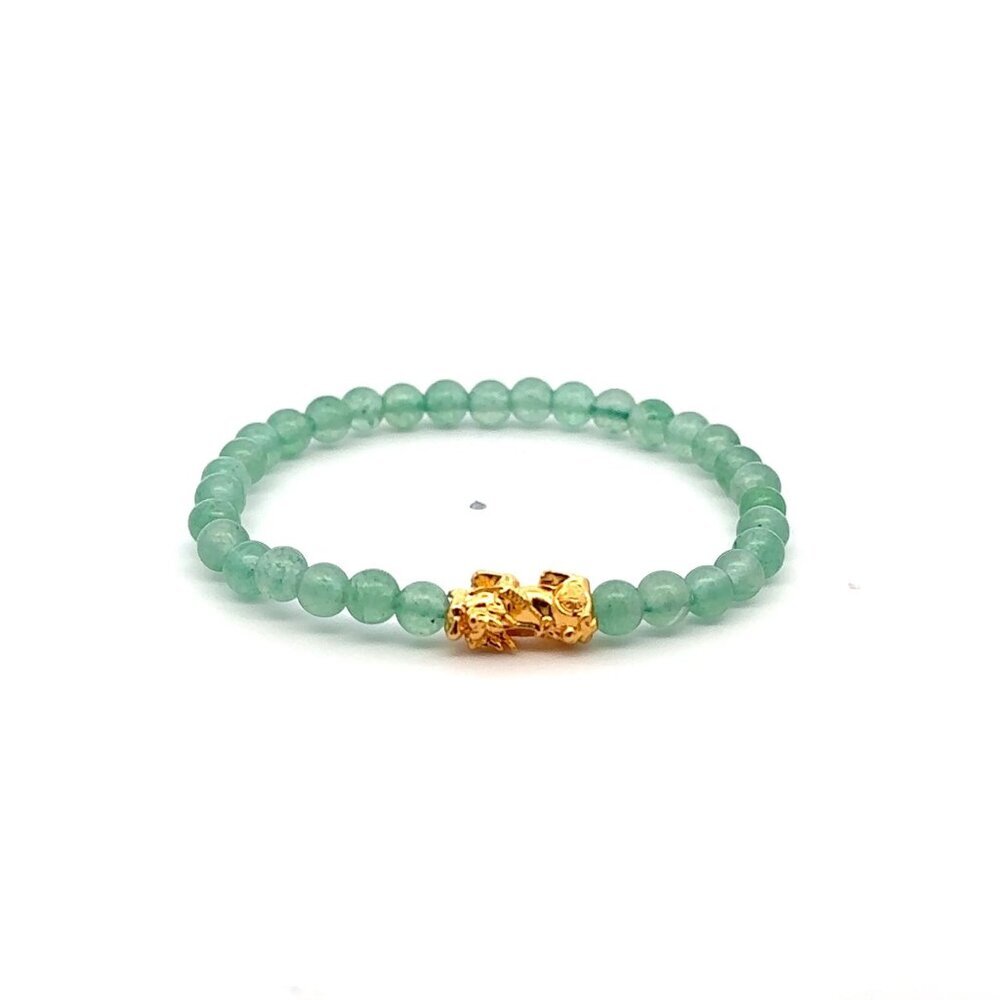 18K Gold Pixiu Piyao Bracelet Gemstone Mini Beads Aventurine 4mm